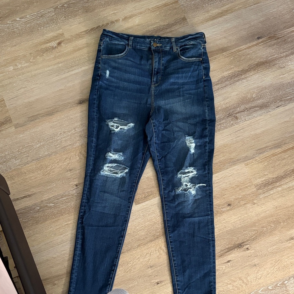 American Eagle Outfitters Dark Blue Distressed Skinny Jeans